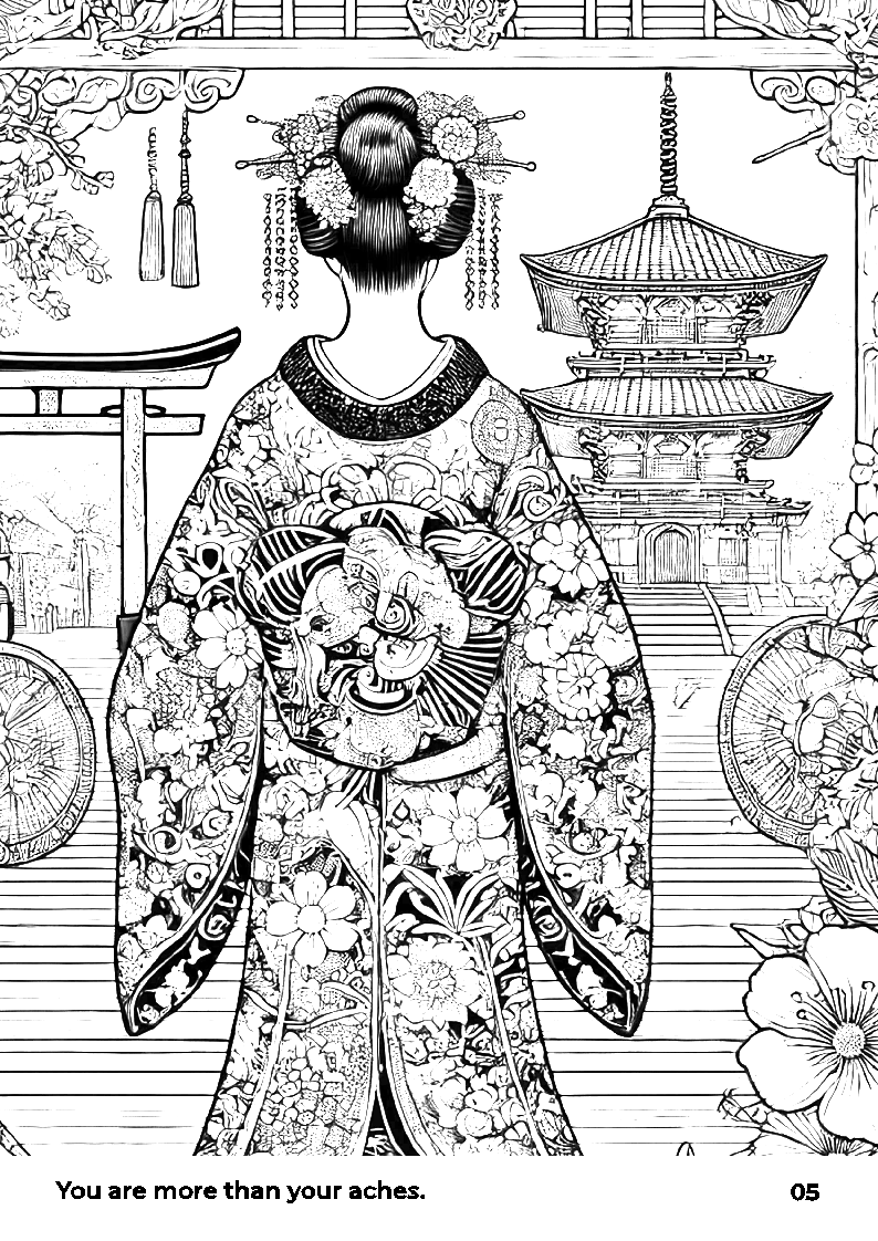Coloring page featuring a woman in African attire with a gele headwrap